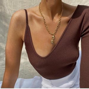 ZARA WOMAN ASYMMETRIC KNIT TOP DARK BROWN